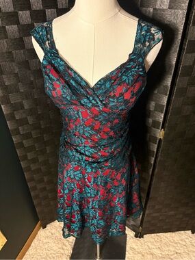 Stop Staring Beatrice Swing Dress Red Teal Black Lace Retro Rockabilly 50s